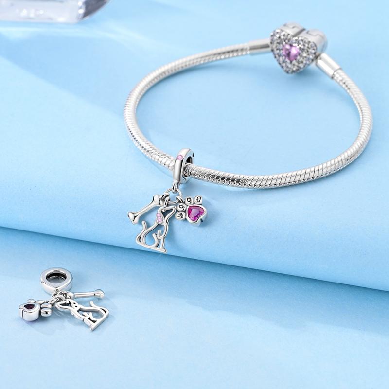 Authentic Charm Bead Charms copper Puppy Paw Print Bone Pendants Compatible With Charm Bead Charms Plata Bracelets for Women Jewellery Making Diy Fine
