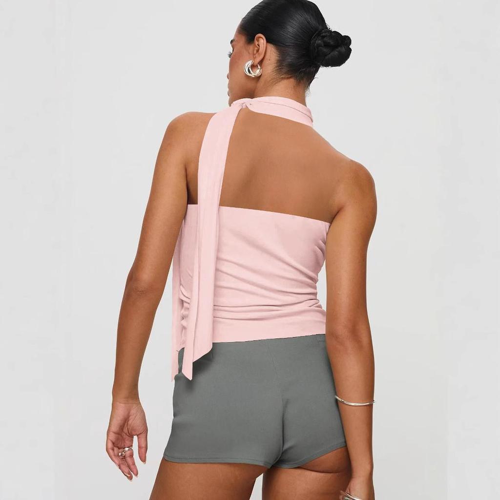Summer Sleeveless Halter Strap Backless Crop Top for Women