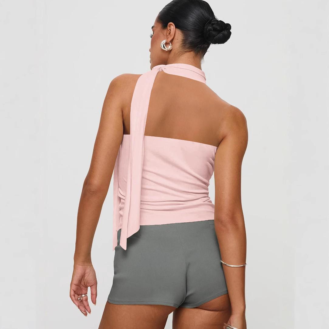 

Летний укороченный топ на бретельках с открытой спиной для женщин Medium светло-розовый