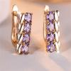 Charm Female Purple Crystal Zircon Stone Wheat Hoop Earrings Gold Color Simple Wedding Jewelry For Women