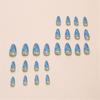 Christmas Nail Medium Almond Press On Nail 3D Blue Color Designs Glossy False Nail Full Cover for Women and Girls 24Pcs