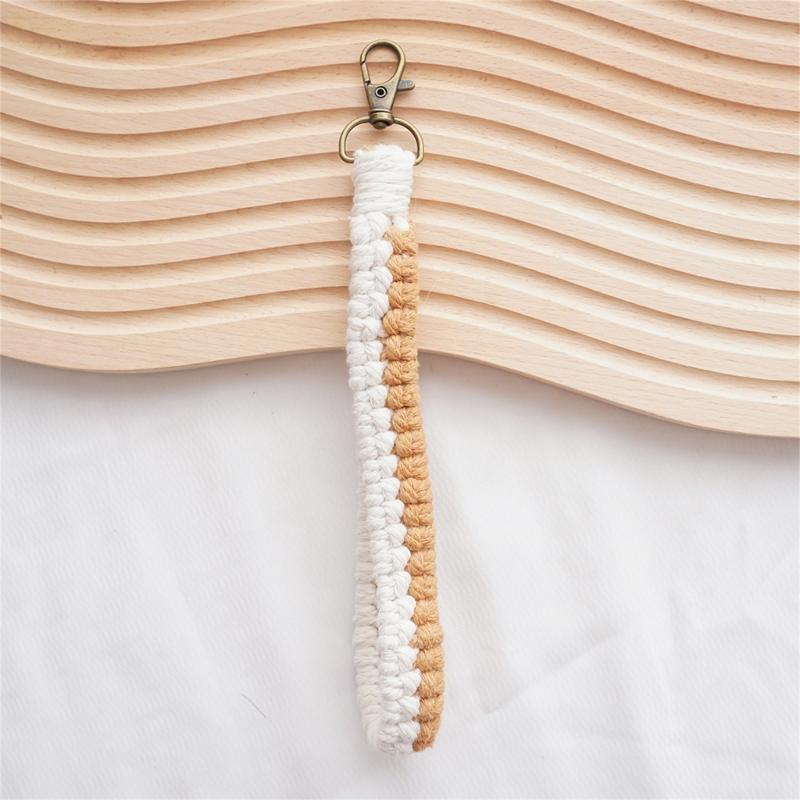 Handmade Cotton Rope Keychain Charm Colorful Braided Wristlet Keyring Soft Woven Key Rings Accessory for Men and Women