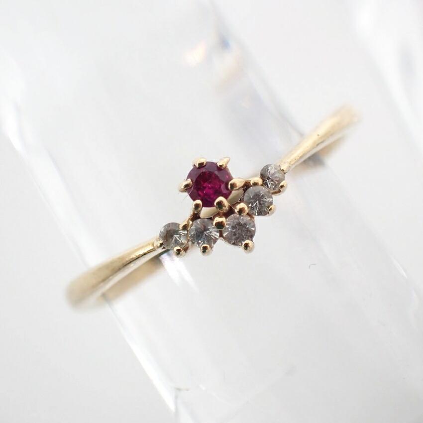 [Pre-owned] K10PG Ruby and White Sapphire Ring/Size 5/j36-4
