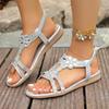 Fashion Bohemia Gold Glitter Flower Decoration Sandals Cross Strap Low Heels Sandals Women 2025 Summer Casual Ankle Strap Beach Shoes