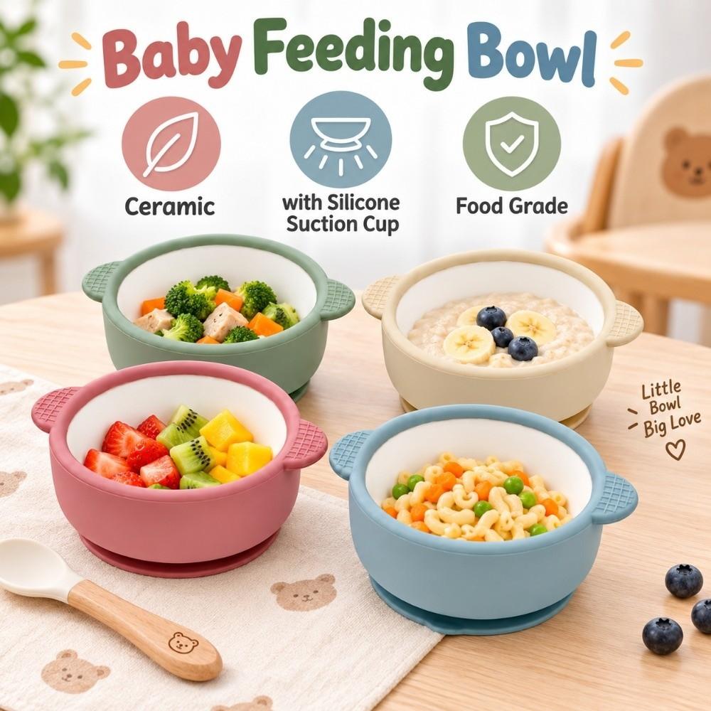 with Silicone Suction Cup Children's Complementary Food Bowl Ceramic Baby Dish Infant Training