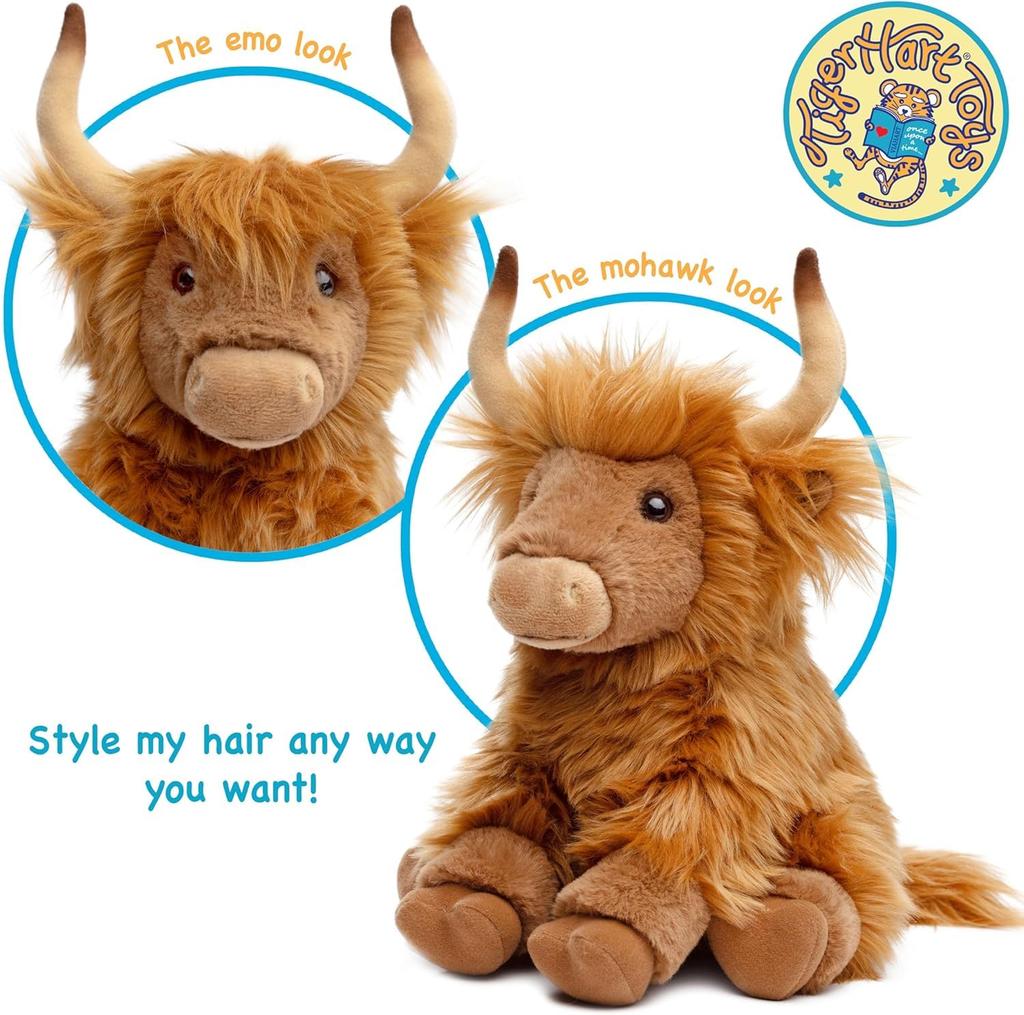 [VIAHART] Highland Cow "Henry" Plush Toy – Brown, Size M (Approx. 29 cm), Soft and Fluffy Cow Plush, Hand Washable