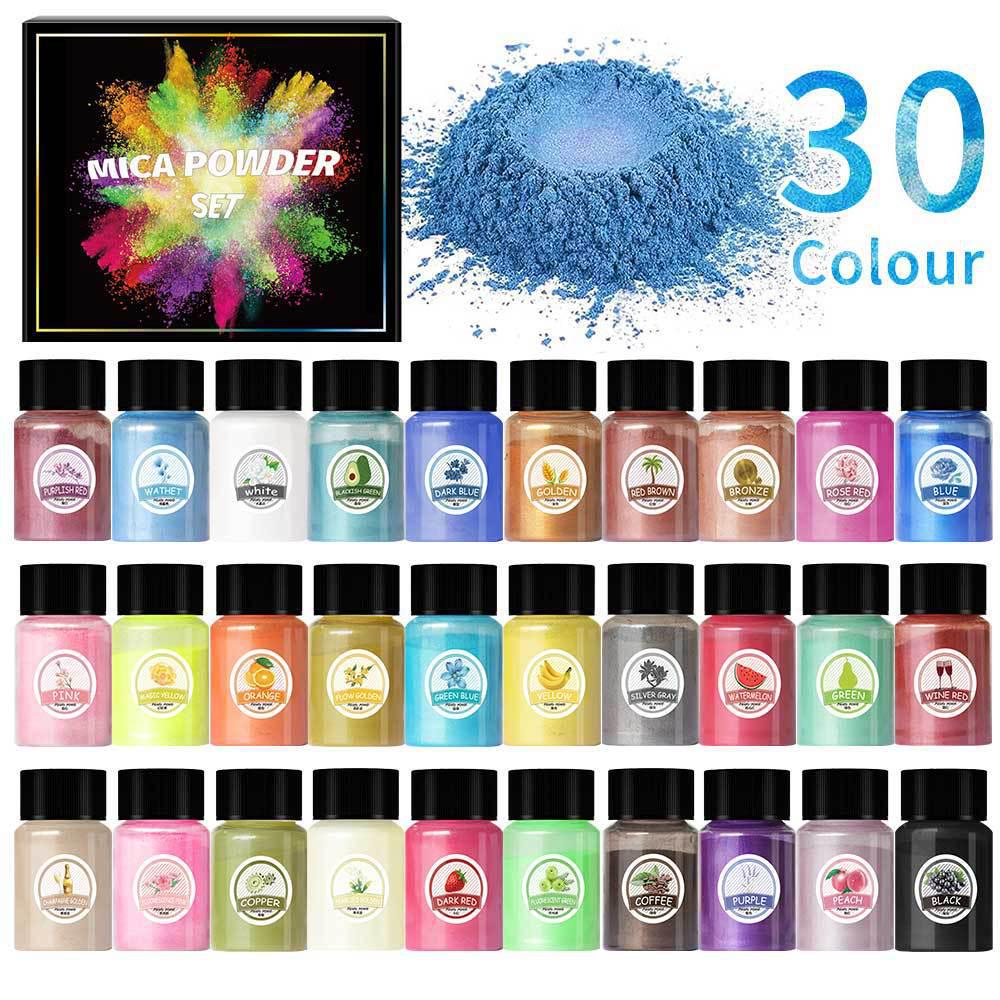 Mermaid Slime & Epoxy Mica Powder - 30 Colors Pearlescent Crystal Clay in Large Bottle