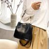 Single Shoulder PU Leather Handbag Soild Color Chain Crossbody Bag Retro Women Bucket Bag  Shopping