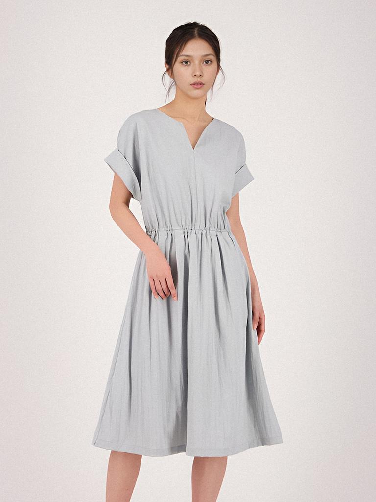 Acud Sleeve Detail Slit Dress_Ivory