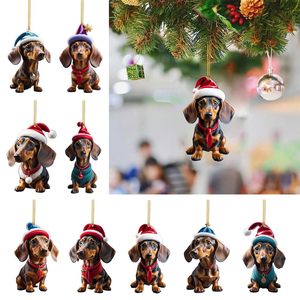 Whimsical Cartoon Dog Car Hangers Decors Car Pendant Bright Christmas Tree Ornament Add Touch of Cuteness To Holiday