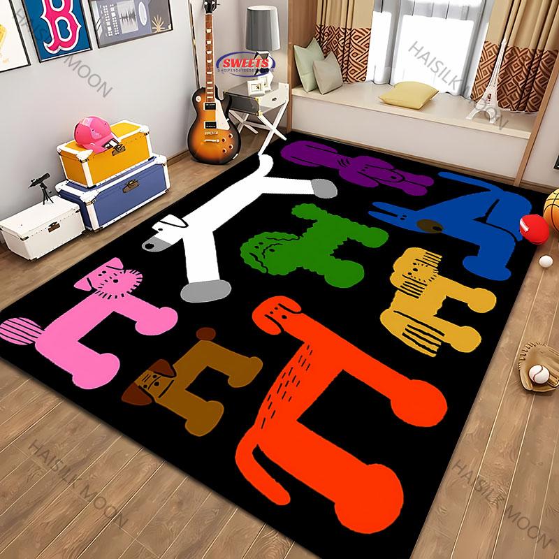 1pc Cat Splicing Pattern Washable Carpet, Abstract Style Indoor Mat, with Anti Slip Backing, LivingRoom, Bedroom, Home Decor Rug