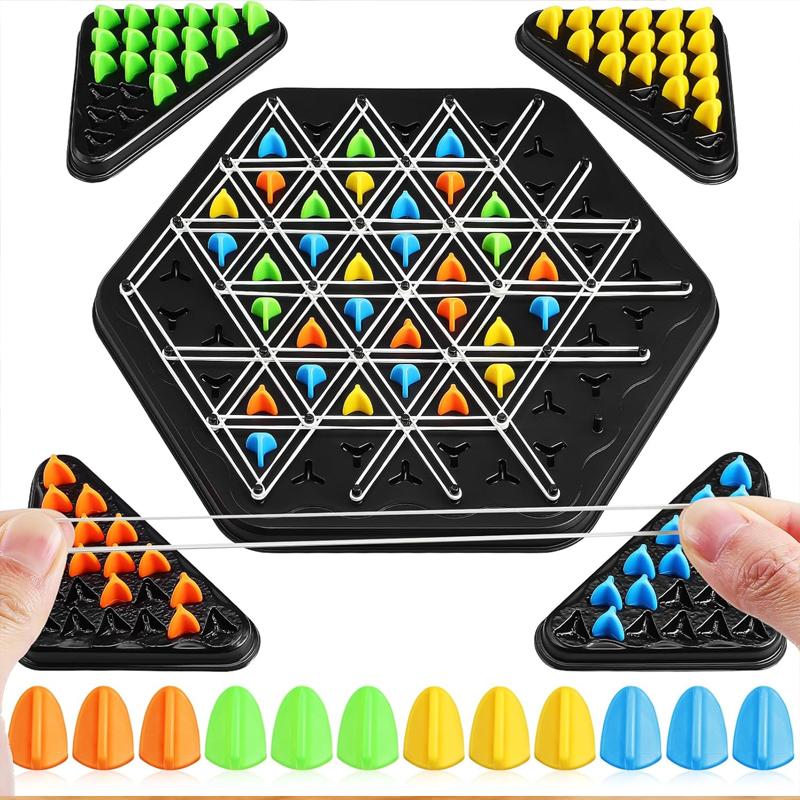 Chain Chess Classic Puzzle Board Game 1/2/4PCS Triangle Chess Rubber Band Multiplayer Battle Educational Chess for Kids