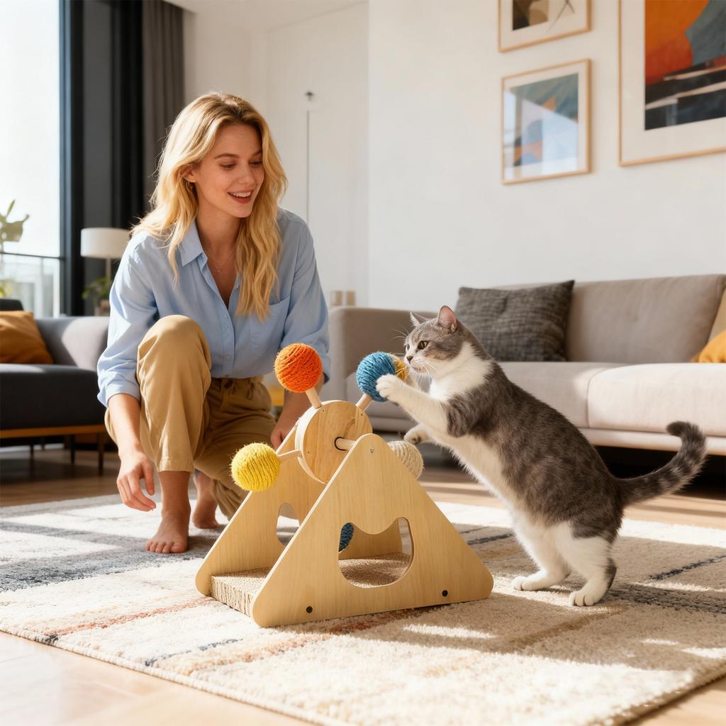 Ferris Wheel Cats Scratcher & Interactive Toy - Corrugated Cardboard Scratching Pad With Sisal Balls,  Non-Shedding For Cats Play &  Care