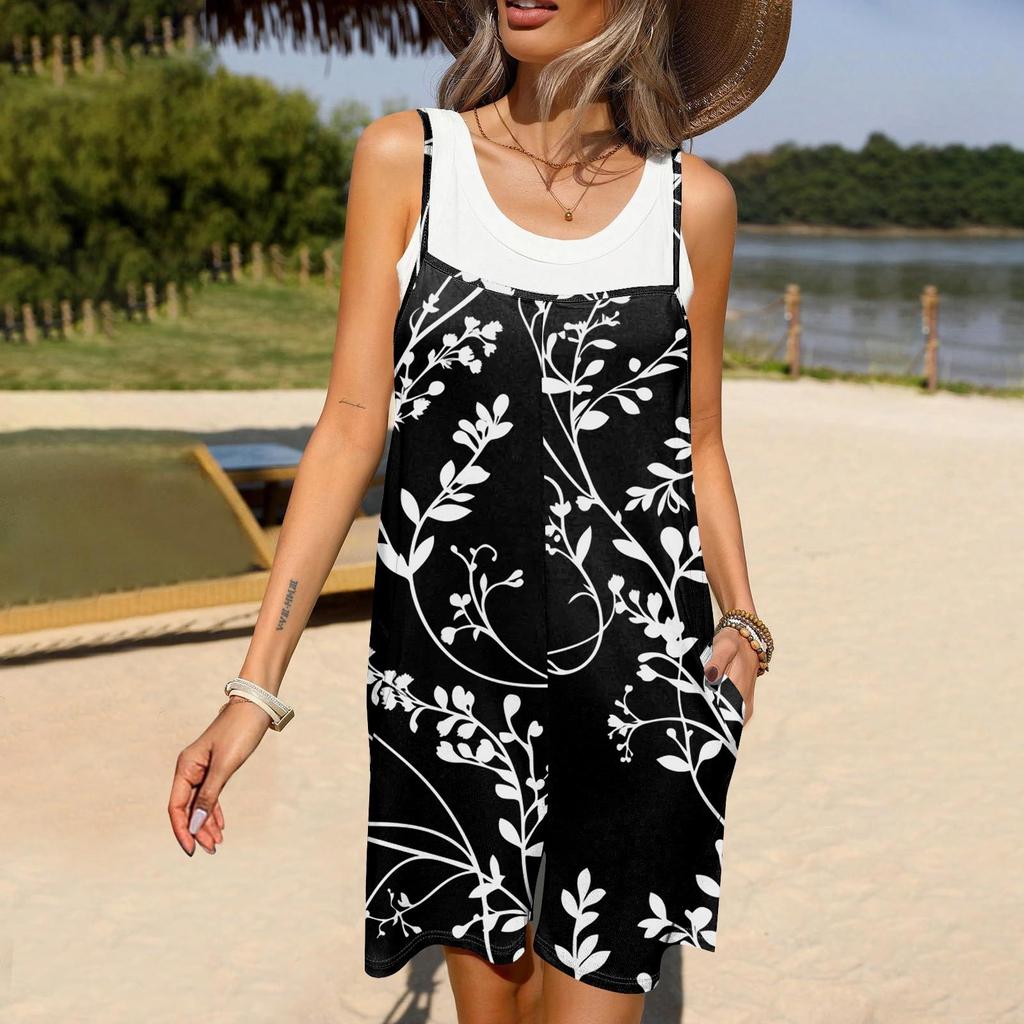 Damski casualowy i modny bezrękawnik camisole z kieszenią kombinezon szorty kombinezon szorty