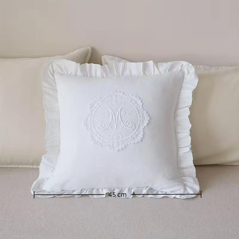 Lotus Frill French Lace Pillow Cover Wrinkle-Resistant Washed Material Soft Cushion Cover for Patio Balcony Sofa