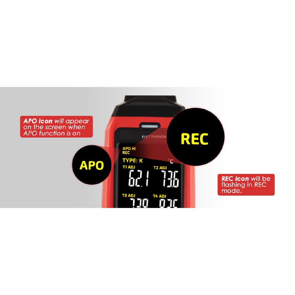 4-Channel K-Type Thermocouple Thermometer, -328 to 2502°F HVAC Thermometer with Color Dual Display, USB Data Export