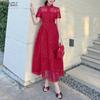 Women Elegant Hollow Lace Patchwork Casual Short Sleeve Dress