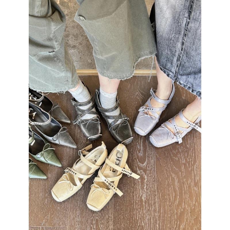 Sheepskin version of pig nose Mary Jane shoes 2025 new retro square head ballet shoes French shallow mouth one-word button women's shoes