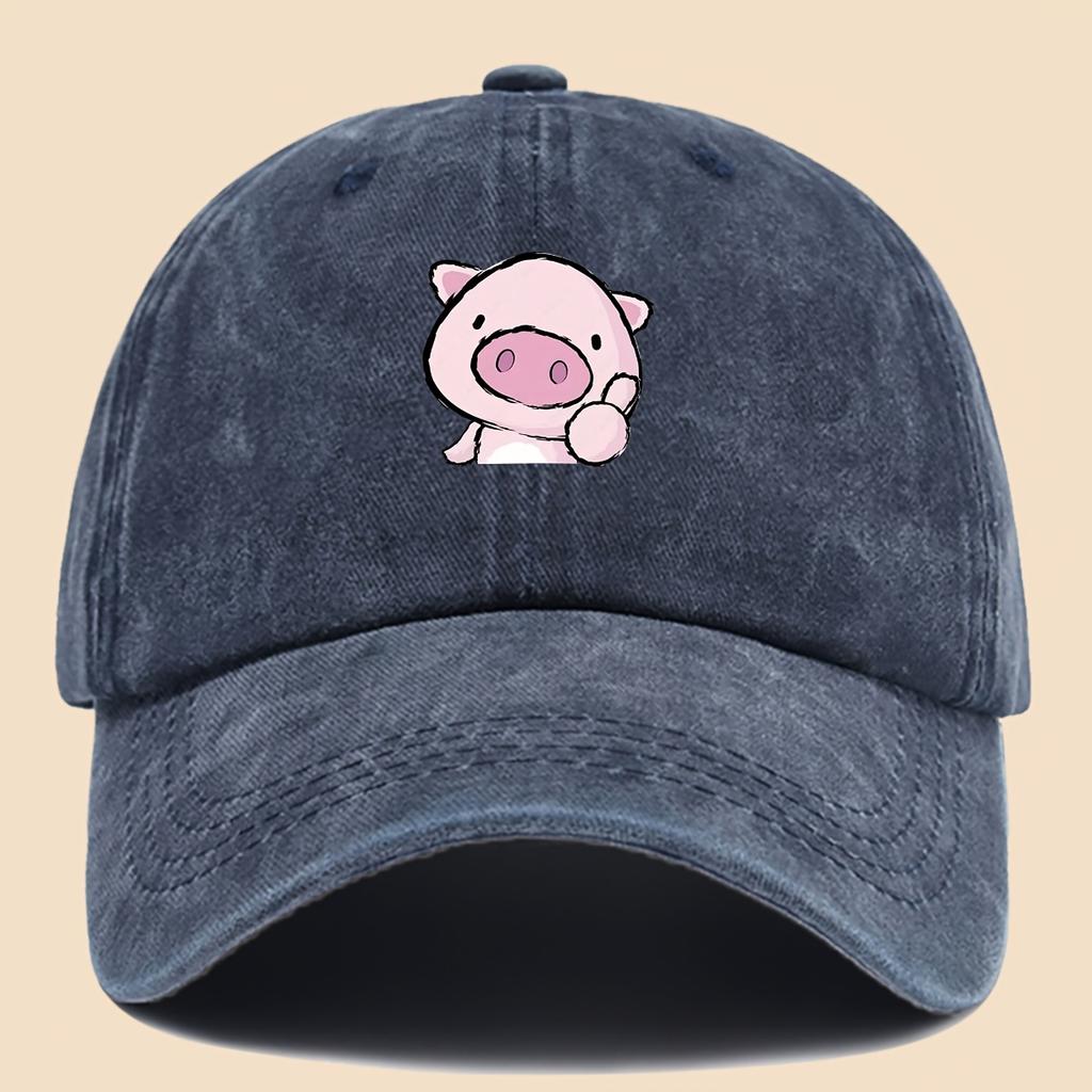 Cartoon style pink piggy print baseball cap adjustable unisex music hat