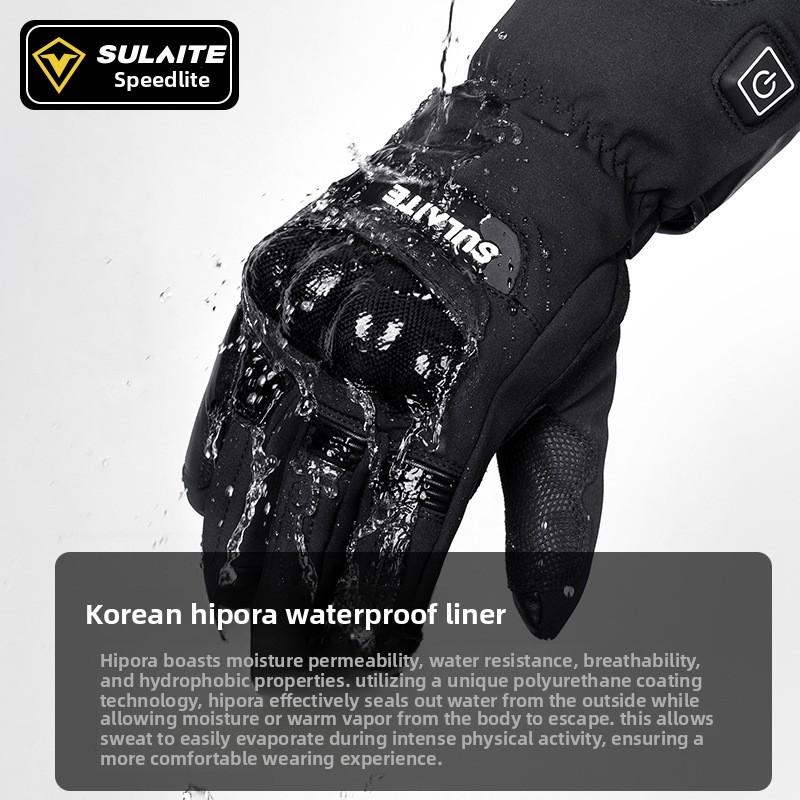 SULAITE Heated Motorcycle Gloves Men Women Waterproof Windproof Thermal Fleece Touch Screen Riding Gloves
