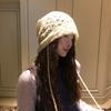 Korean Style Hollow Knitted Woolen Hat for Women Thin Breathable Versatile Face Showing  Trendy Small Pile Hat