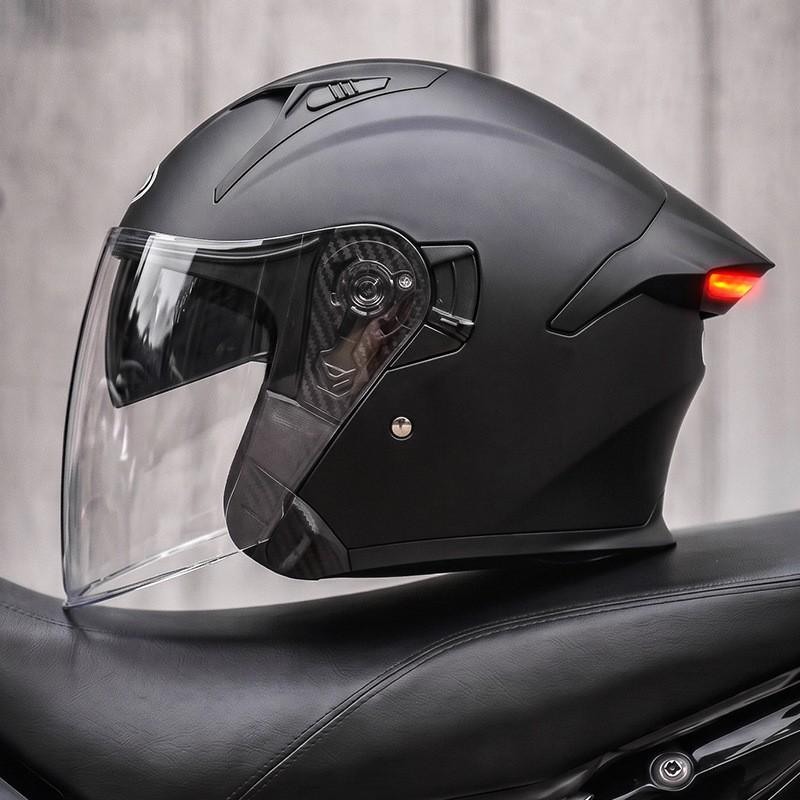 Smart LED Tail Light Motorcycle Helmet 3/4 Open Face ABS Full Protection Universal Fit Men Women
