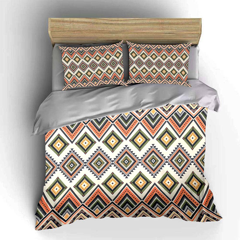 Geometric Diamond Tribal Pattern Background Bedding Set for Kids Luxury Gift 3pcs Digital Print Comforter Set Soft Comfortable