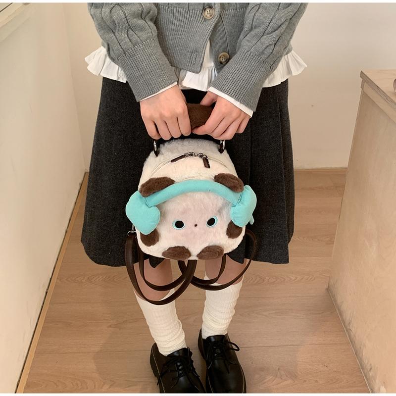 Korean Style Siamese Cat Plush Headphones Backpack, Cute Small Girly Backpack For Girls Travel Schoolbag Pet Kawaii Shoulder Bag