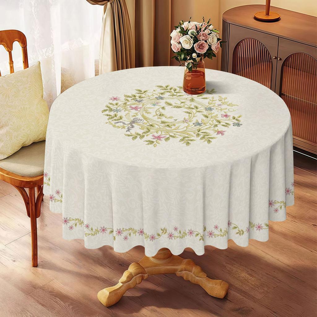 New Imitation Embroidery Pvc Round Tablecloth Ethnic Style Waterproof Oilproof Heatproof Washable Durable Decorative Tablecloth