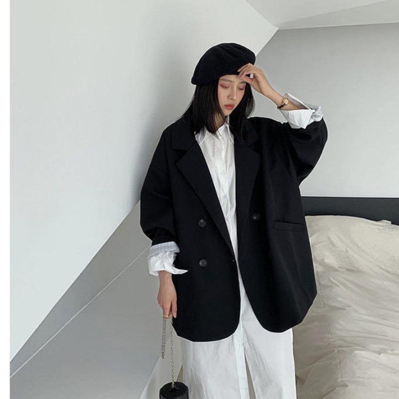 Oversize Blazers Women Long Sleeve Black Suit Streetwear Loose Jacket Spring Autumn Coat Double-breasted
