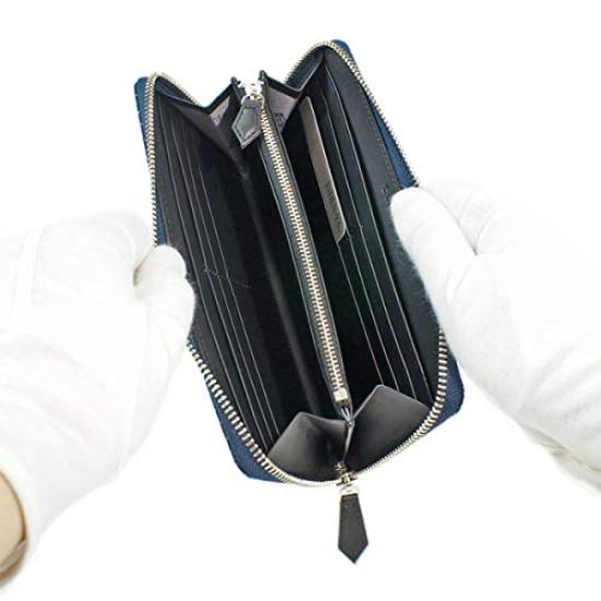Inden-ya Inden Wallet, Long Wallet, Y-Shaped, Round Zipper, Deerskin Leather, Navy Blue with White Lacquer, Seigaiha Pattern, 2111-14-004