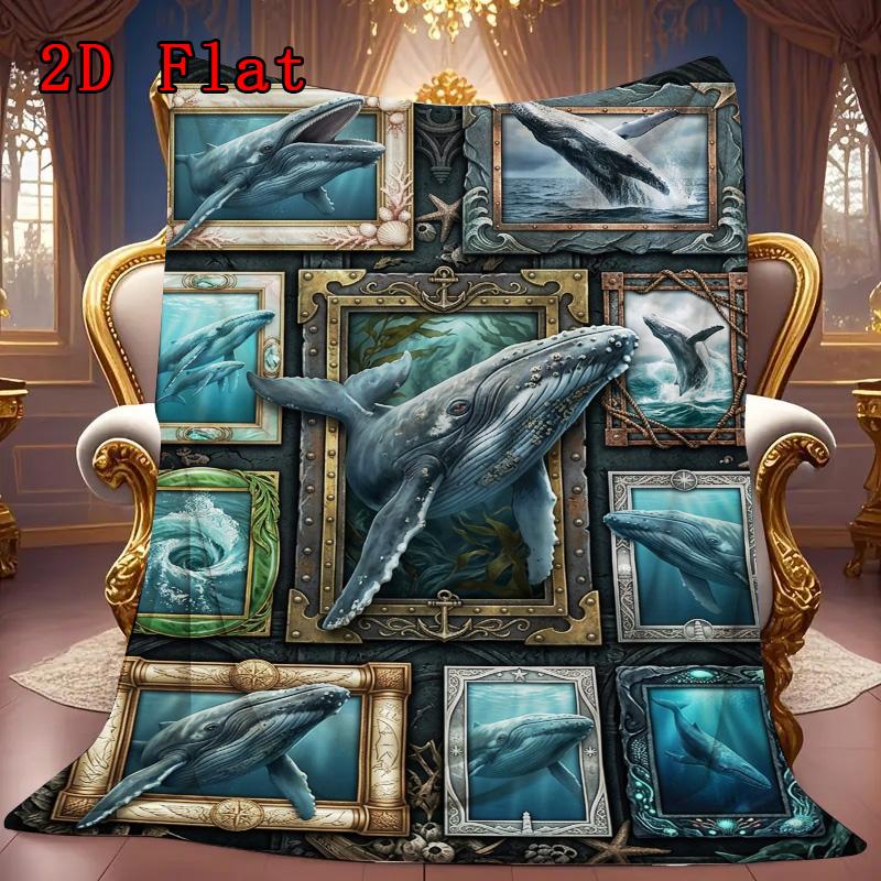 Whale Collection 2D Flat Pattern Flannel Blanket, High Quality All Seasons, Home Decor, Warmth and Comfort, Perfect for Christmas Gifts.