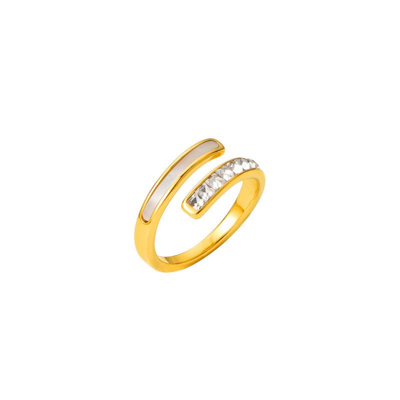 Retro Fashion Inlaid Zircon Bright Open White Shell Titanium Steel Ring Women's Ring Index Finger Ring High-end Accessories