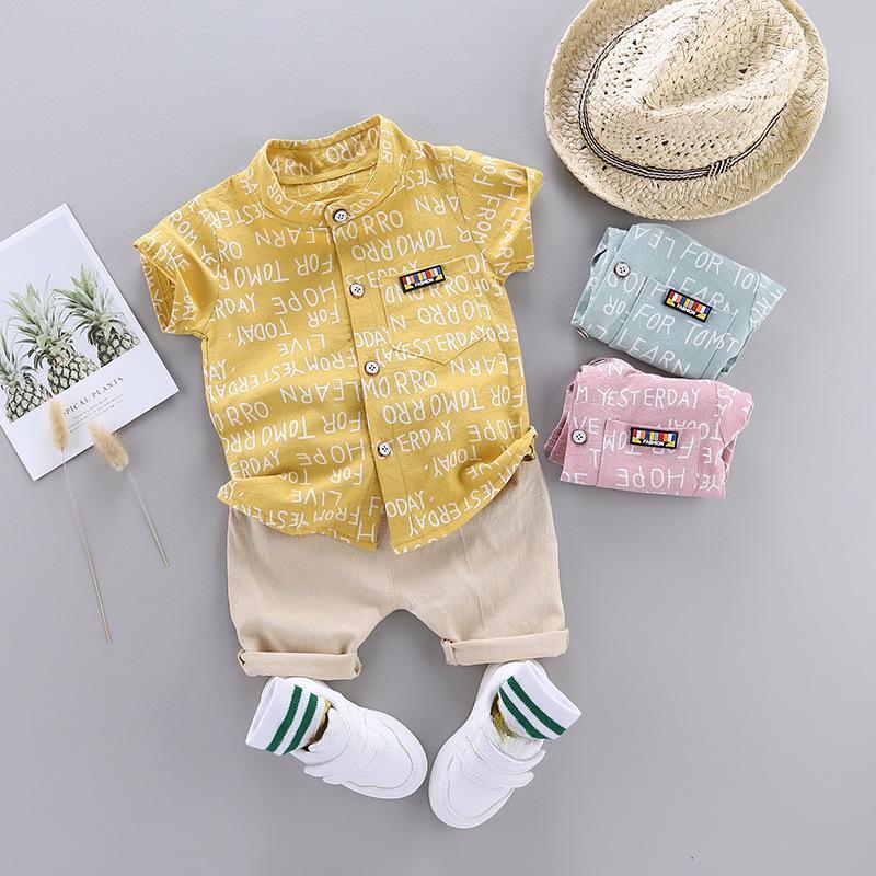 

Одежда для мальчиков 1–4 лет, детский летний комплект с рубашкой с буквенным принтом, рубашка из 2 предметов с короткими рукавами и штаны для младенцев, костюм для маленьких мальчиков, одежда
