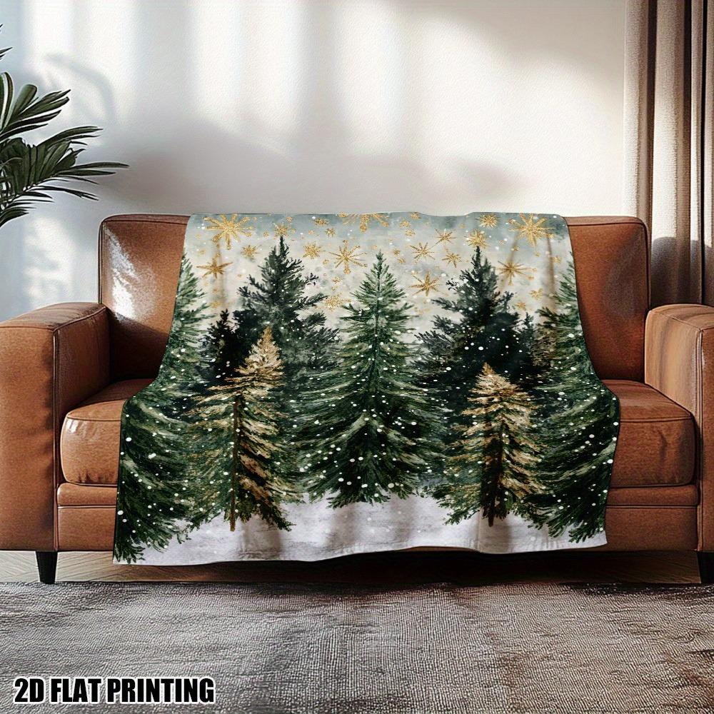 1 Plush Flannel Christmas Snow Print Blanket - Comfortable and lightweight beige-friendly, perfect for the office, chair