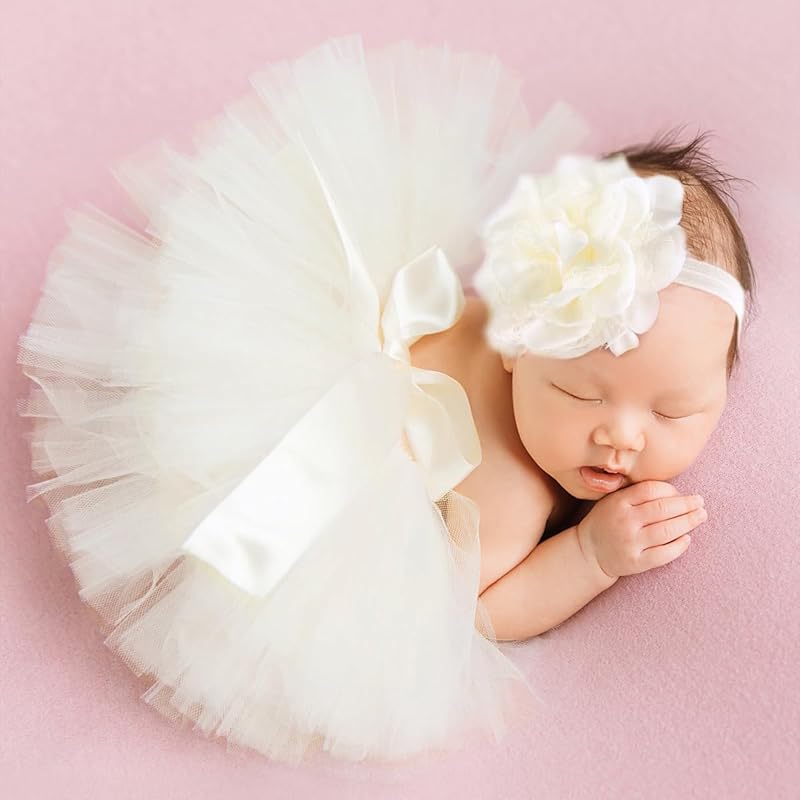 Ylsteed Newborn Girls Photography Prop Infant Tutu Skirt Newborn Lace Tulle Skirt Girl Photo Shoot Outfits Infant Princess Costume Clothes Photo