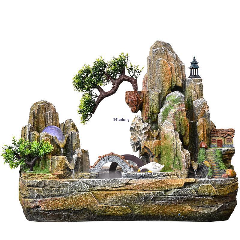 Rockery Water Fountain Feng Shui Wheel for Living Room, TV Cabinet, Office Tabletop