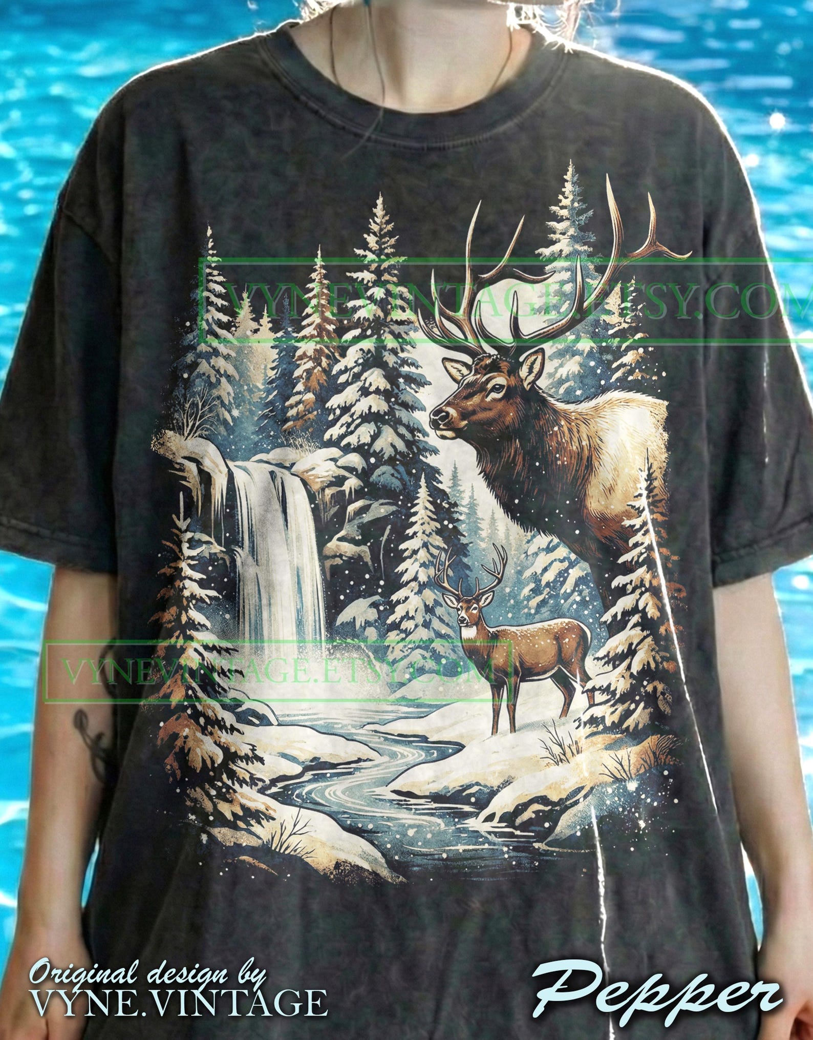 Vintage Elk Comfort Colors® Tshirt, 90S Graphic Tees, Retro Winter Deer Sweater, Snowy Forest Hunter Tanktop, Outdoor Streetwear M