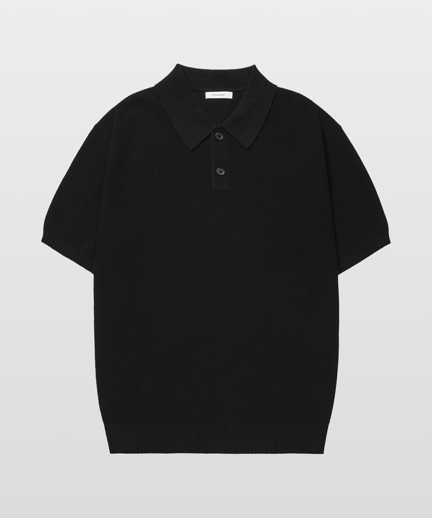 MANNERGRAM Textured Cotton 100% Polo Short Sleeve Knit Black