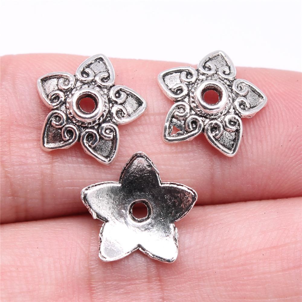 50pcs Tibetan Antique Silver Color Flower Bead End Caps For Jewelry Making Findings Needlework DIY Accessories Wholesale