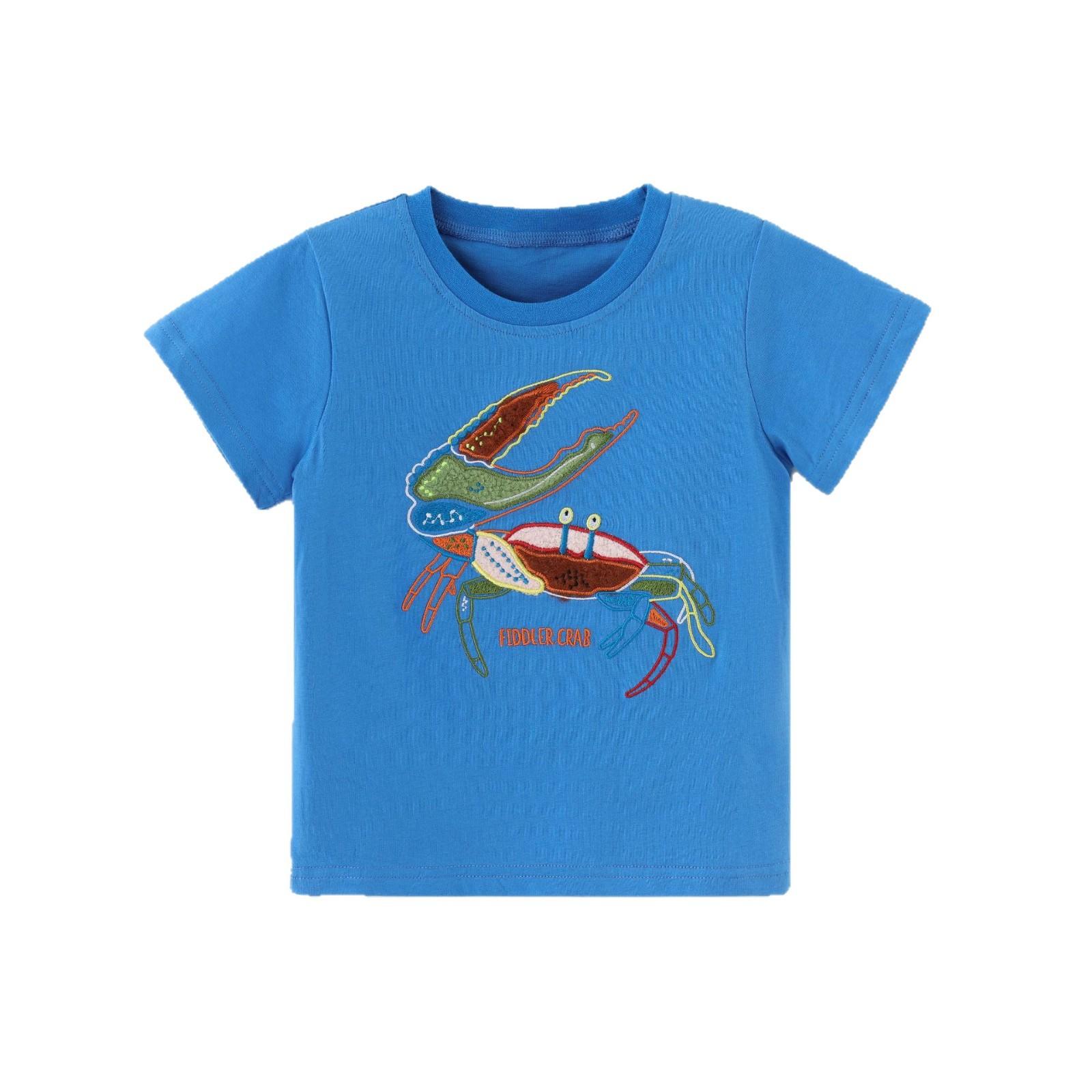 

New summer collection: boys’ short-sleeved T-shirt with stylish crab embroidery – children’s round-neck top 90cm(2-3Y) королевский синий