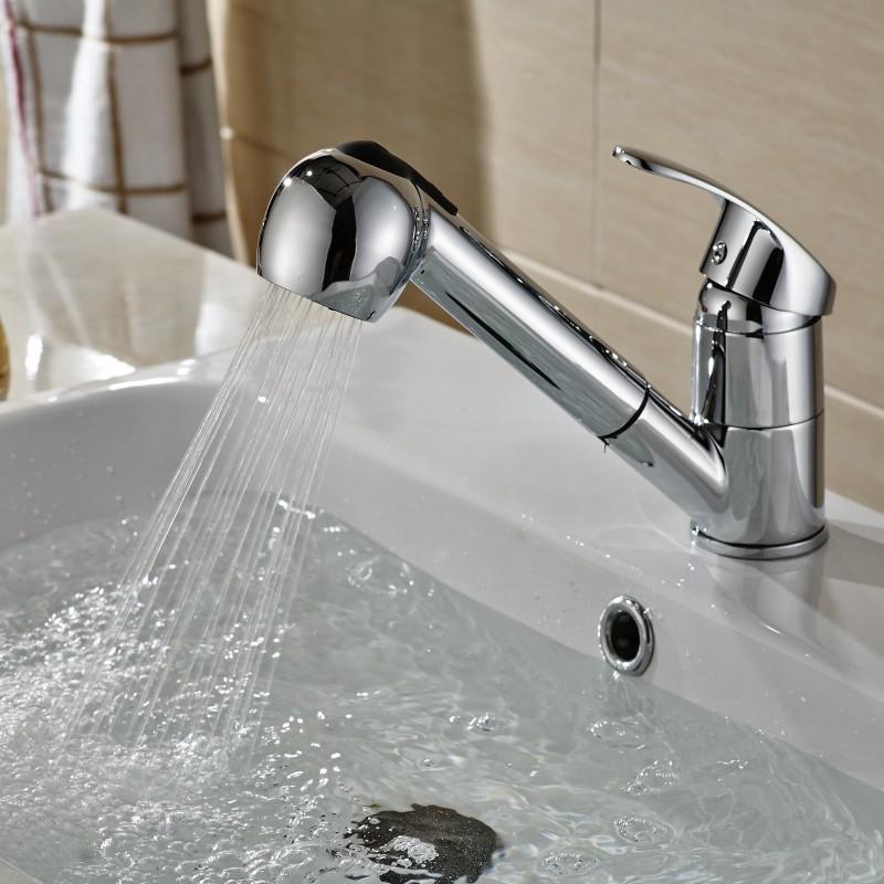Kitchen Sink Faucet Chrome Brass Pull Out Sink Mixer Tap Rotation Sink Mixer Taps Single Lever Hot Cold Kitchen Tap