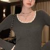 Round Neck Retro Temperament Contrasting Color Slim Fit Base Top Knitted Pullover Sweater