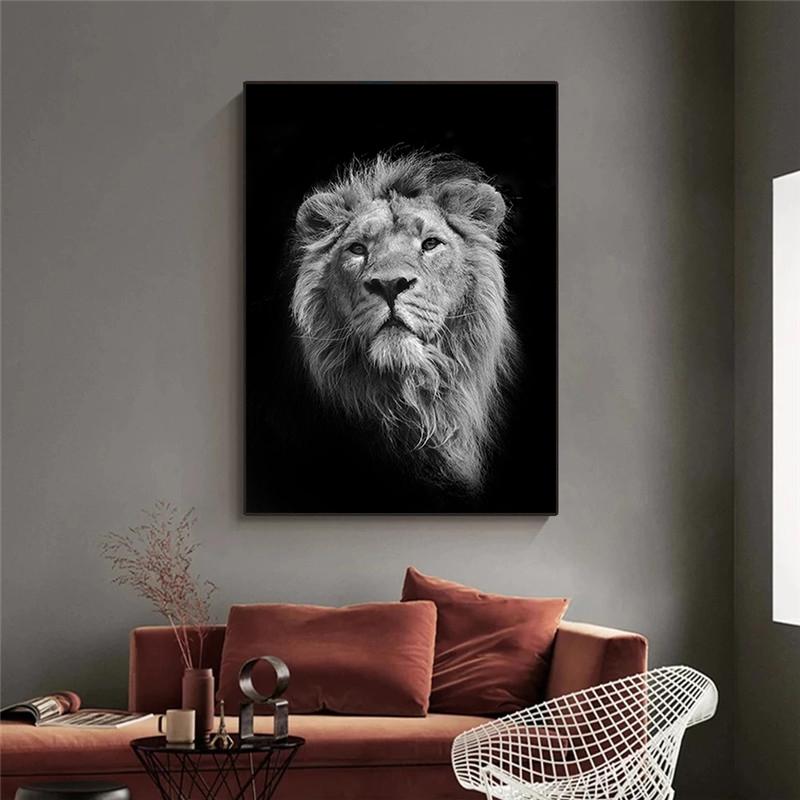 Canvas Black and White Ferocious Lion Canvas Art Painting Posters Prints Scandinavian Cuadros Wall Art Picture for Living Room
