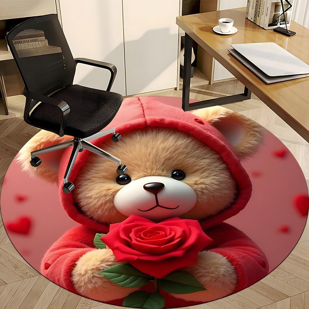 1PC Teddy Rose Office Round Area Rug, Mat Suitable ForOffice, Under Office Chairs Bedroom Living Room Home Decor, Room Deco