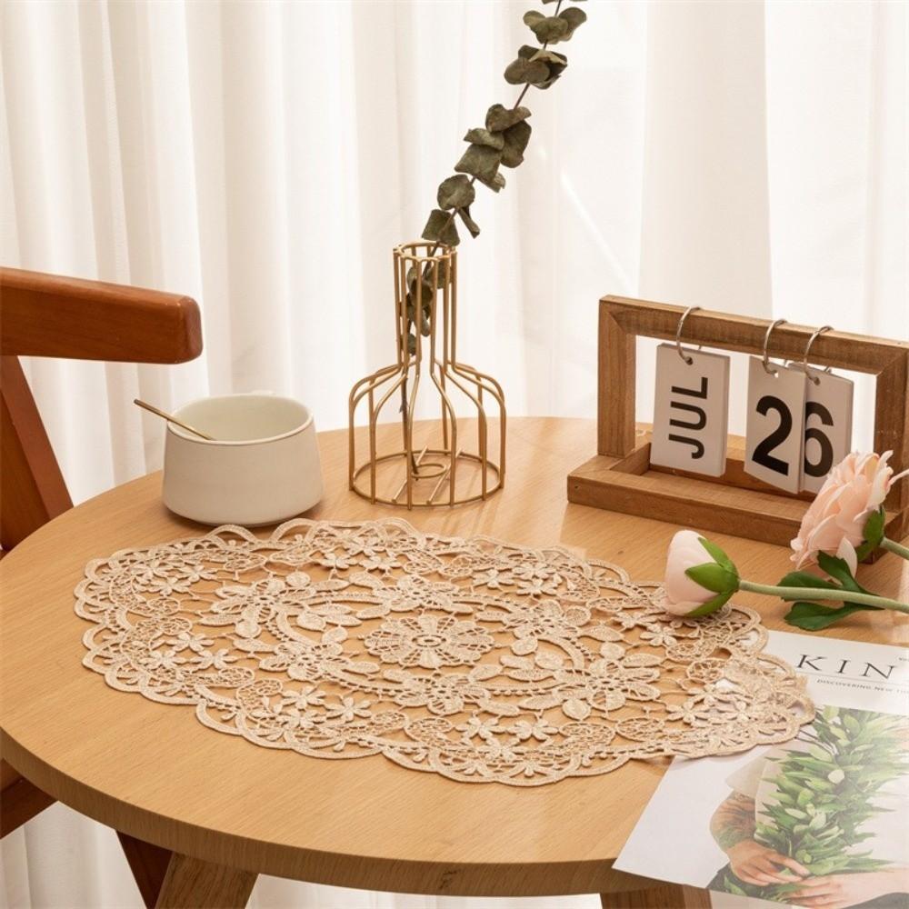 Flower Embroidery Lace Table Mat Embroidered Vase Table Lamp Pad Lace Table Cloth Beside Table