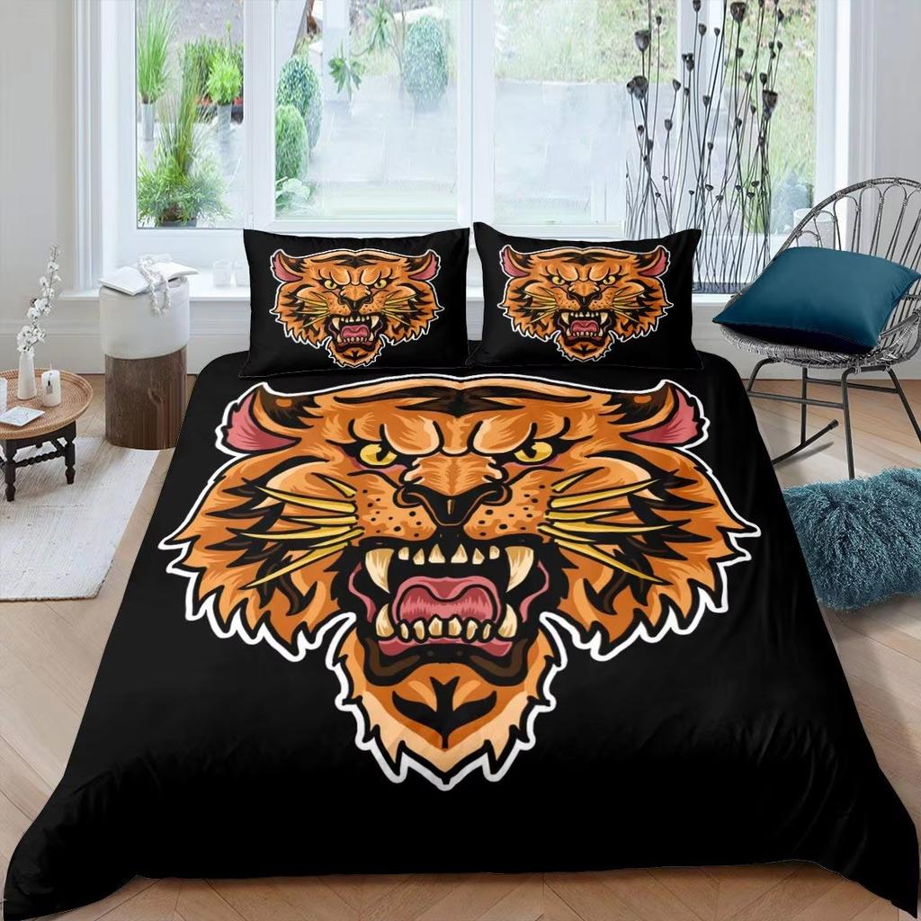 Cartoon Tiger Duvet Cover Set Wild Animal Theme Comforter Cover Kids Teens Adults Soft Microfiber Polyester Bedding Set 2/3 Pcs