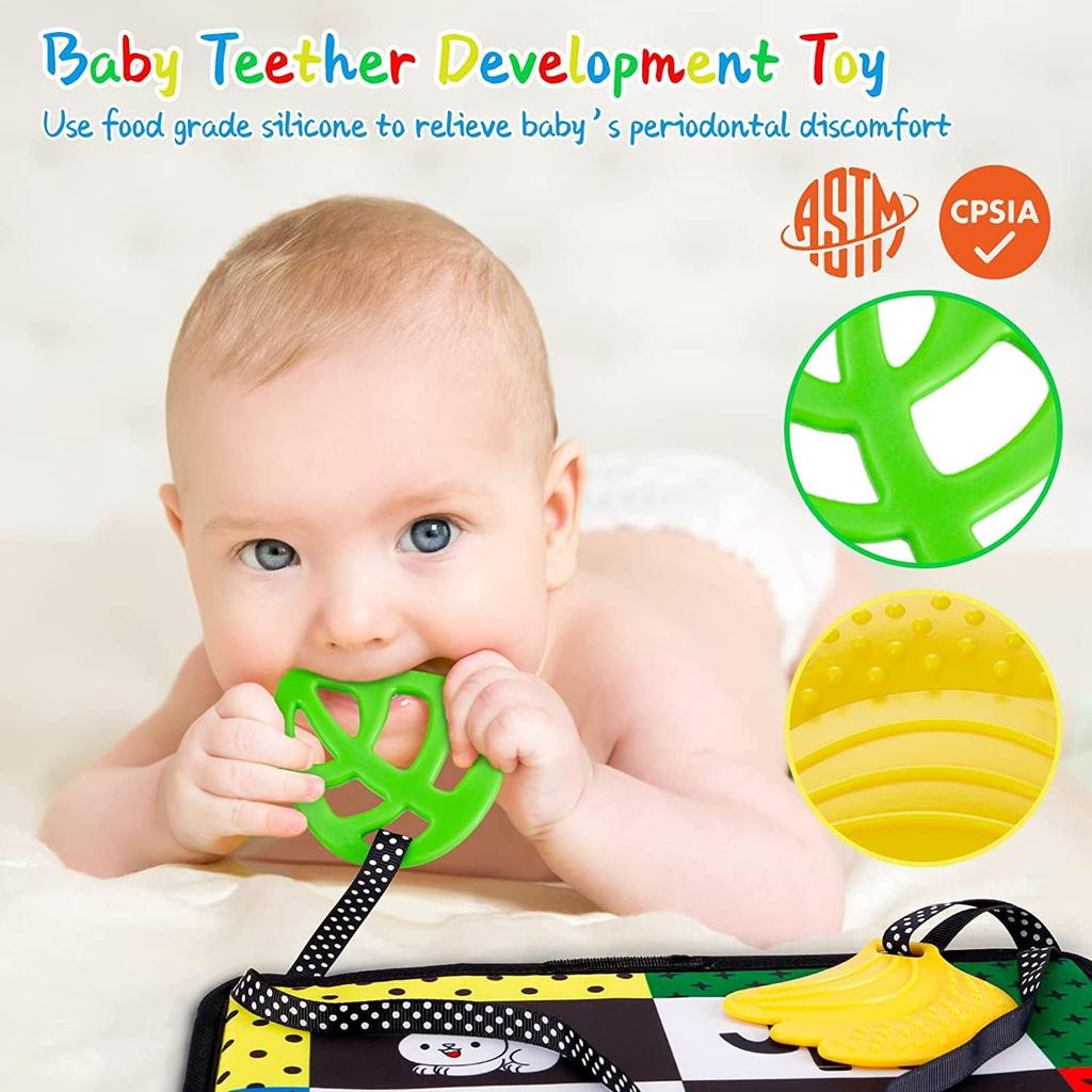 Babyspielzeug, Baby-Stoffbücher mit Spiegel, faltbarer Babyspiegel mit schwarz-weißem Kontrastmuster, Babybücher, Kinderwagenspielzeug von 0–12 Monaten, Geschenk für Jungen und Mädchen