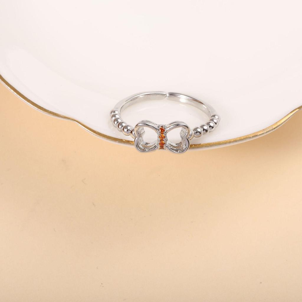 Copper-Plated 18k Gold Butterfly Knot Ring with Micro-Paved Diamonds, Fresh Imitation Wedding Jewelry