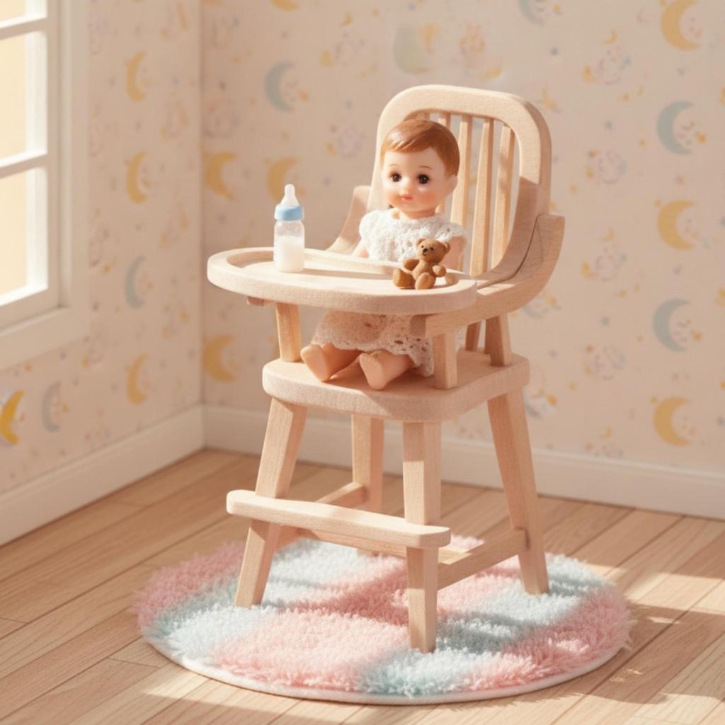 Dollhouse High Chair Wood Highchair Unfinished Miniature for Hobbyists,